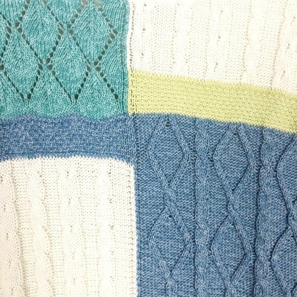 Alfred Dunner Color-Blocked Mixed Stitch Grannycore Knit Crewneck Sweater - Picture 4 of 12